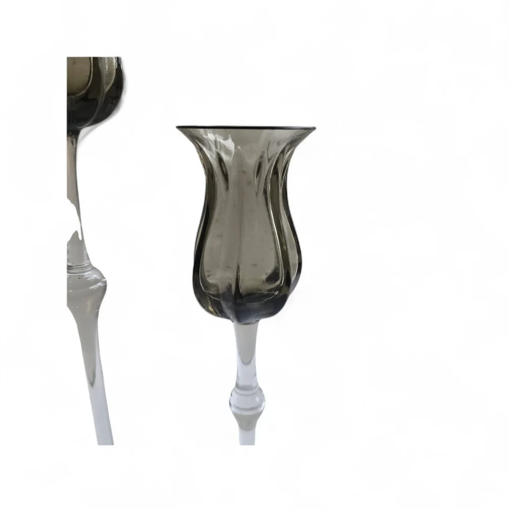 Vintage Rosenthal Crystal Tulipa Smoke Candlesticks – Set of 2 (10" & 12.5") - Picture 5 of 7